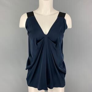 ZERO + MARIA CORNEJO Size 2 Navy Silk Draped Blouse